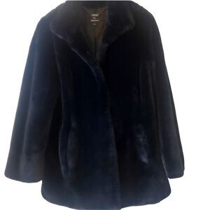 Brand New! Dennis Basso Black Faux Fur Jacket Coat